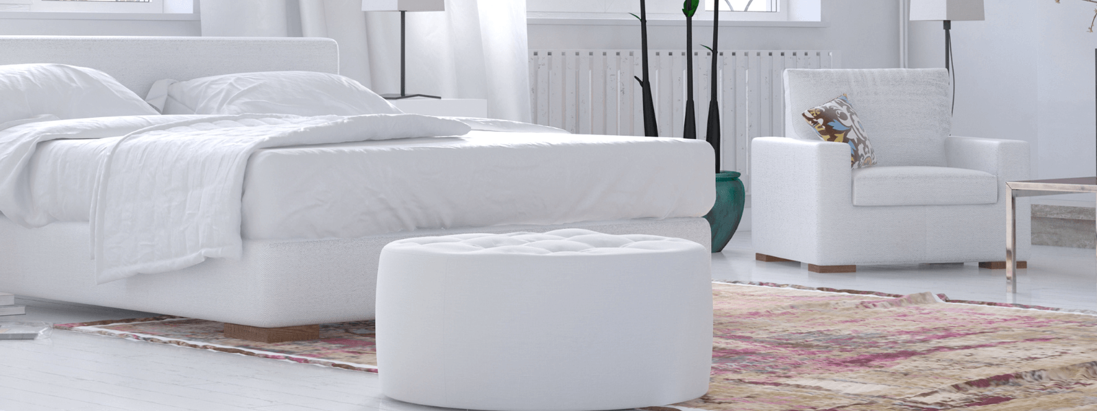 White Bedroom with Red Rug